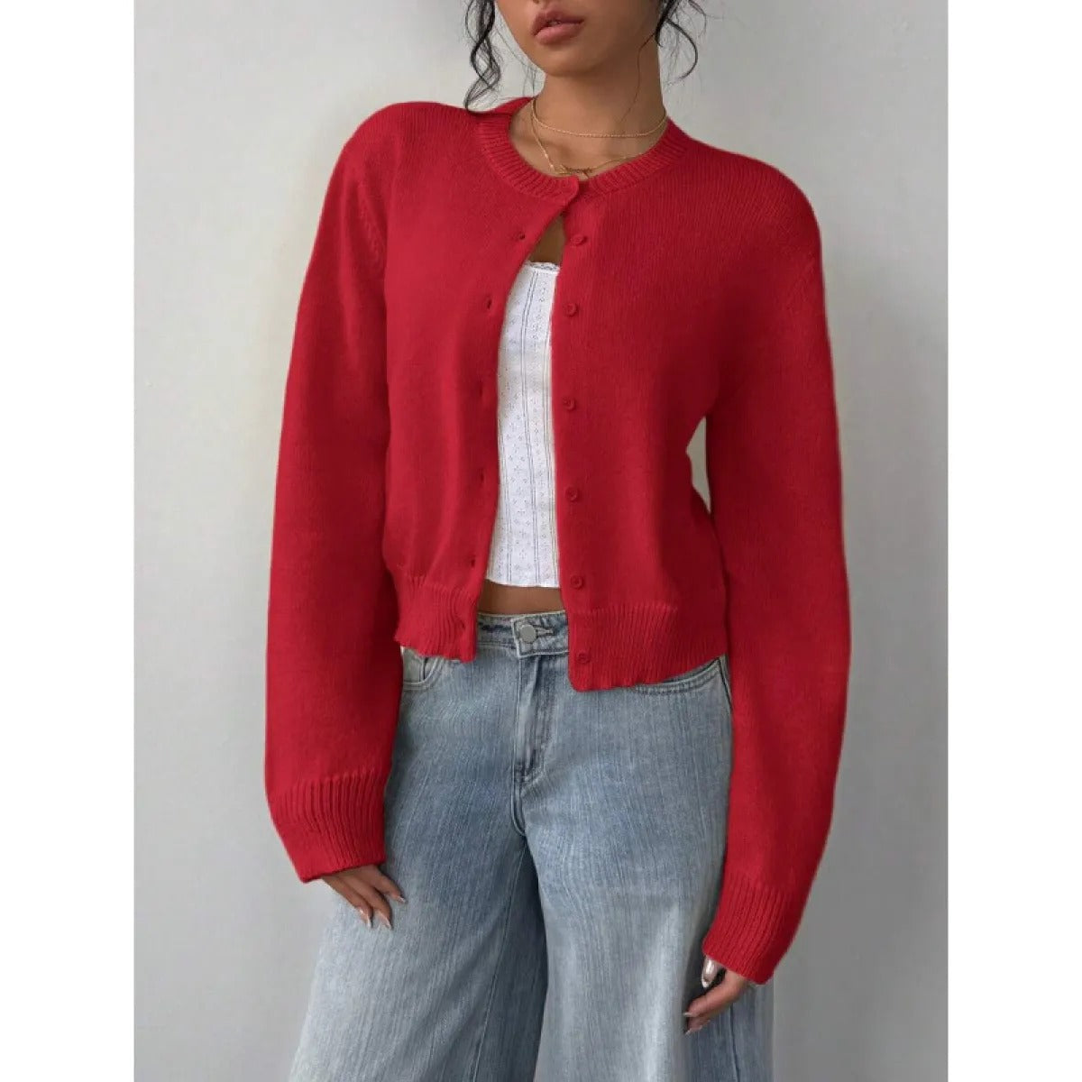 Women's Cropped Cardigan – Slim Fine-Knit Fit