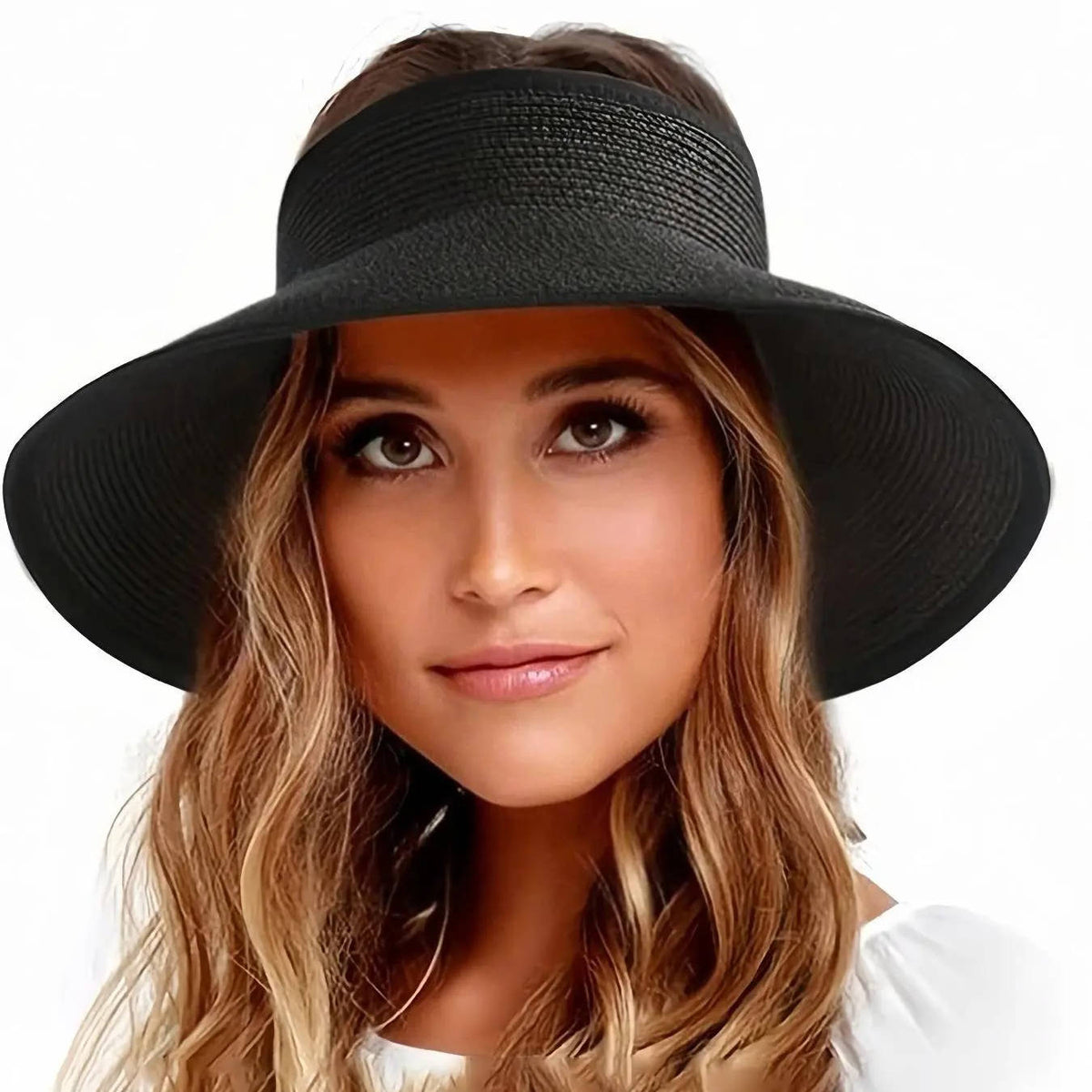 Women's Wide-Brim Straw Visor Hat – Open Crown Adjustable