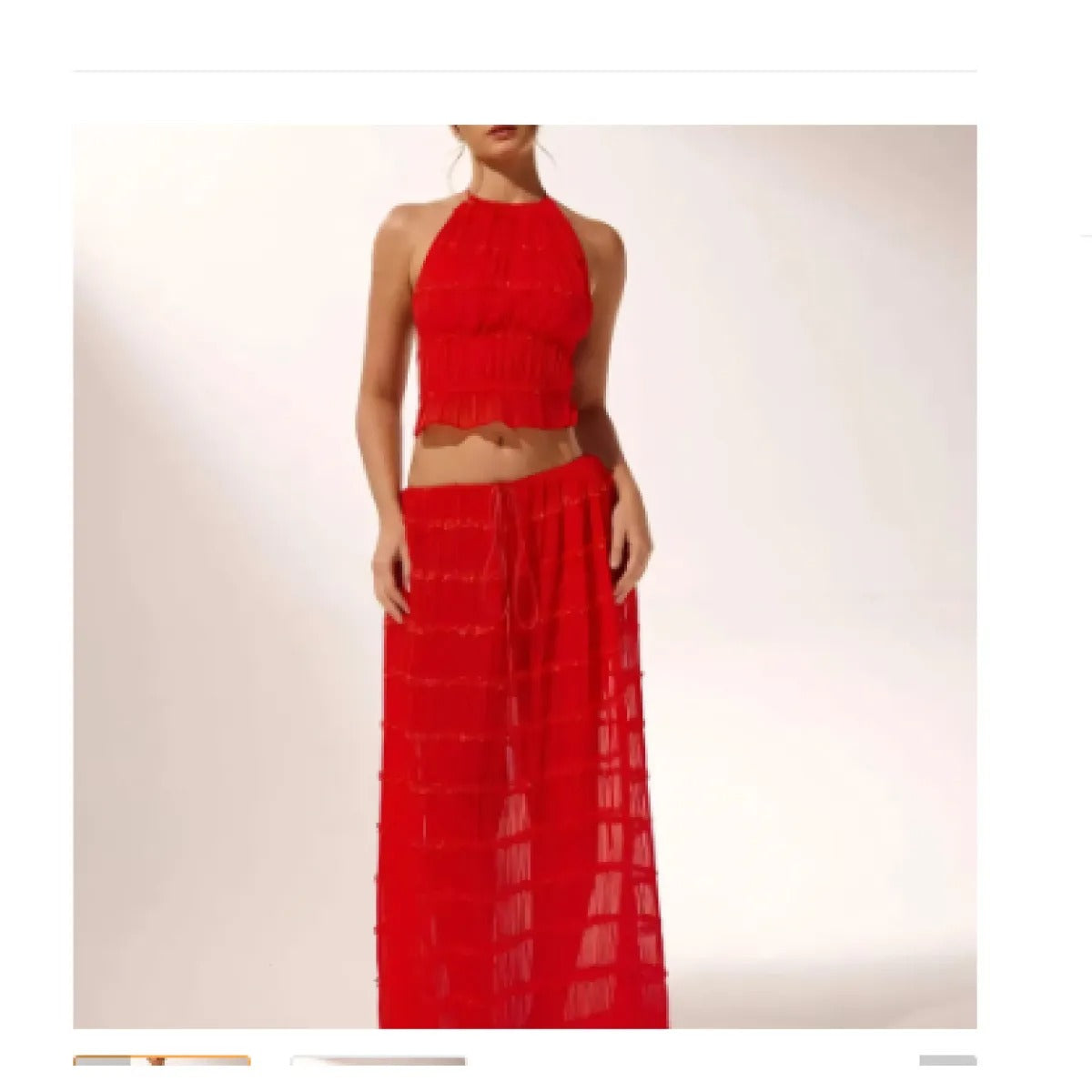 Women's Two-Piece Set – Ruched Top & Tiered Maxi