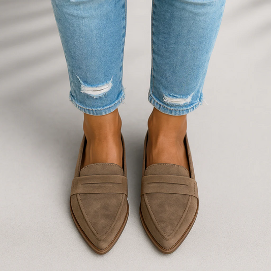 Women's Suede Pointed-Toe Loafer – Slip-On Cushioned Sole