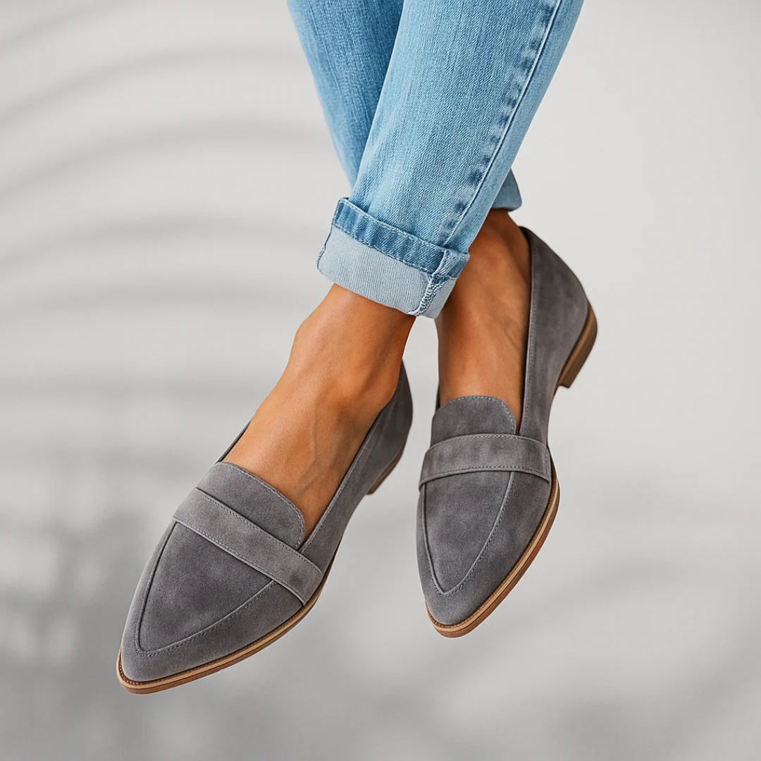 Women's Suede Pointed-Toe Loafer – Slip-On Cushioned Sole