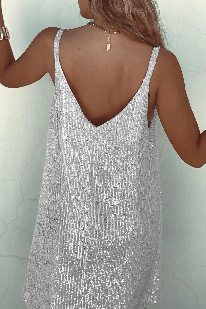 Women's Sequin Mini Dress – Plunging V-Back Bodycon