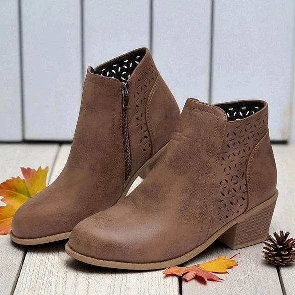 Women's Ankle Boot – Cutout Detail Block Heel
