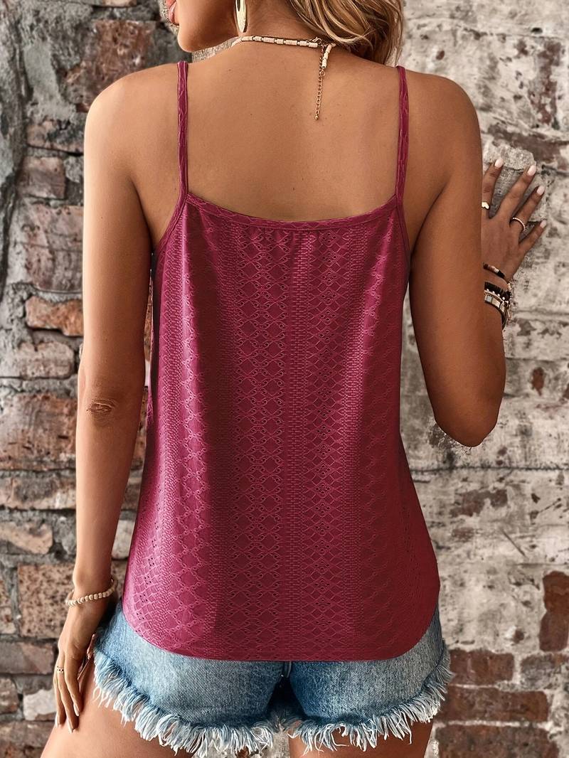 Women's Embroidered Lace Trim Tank – Relaxed V-Neck Fit