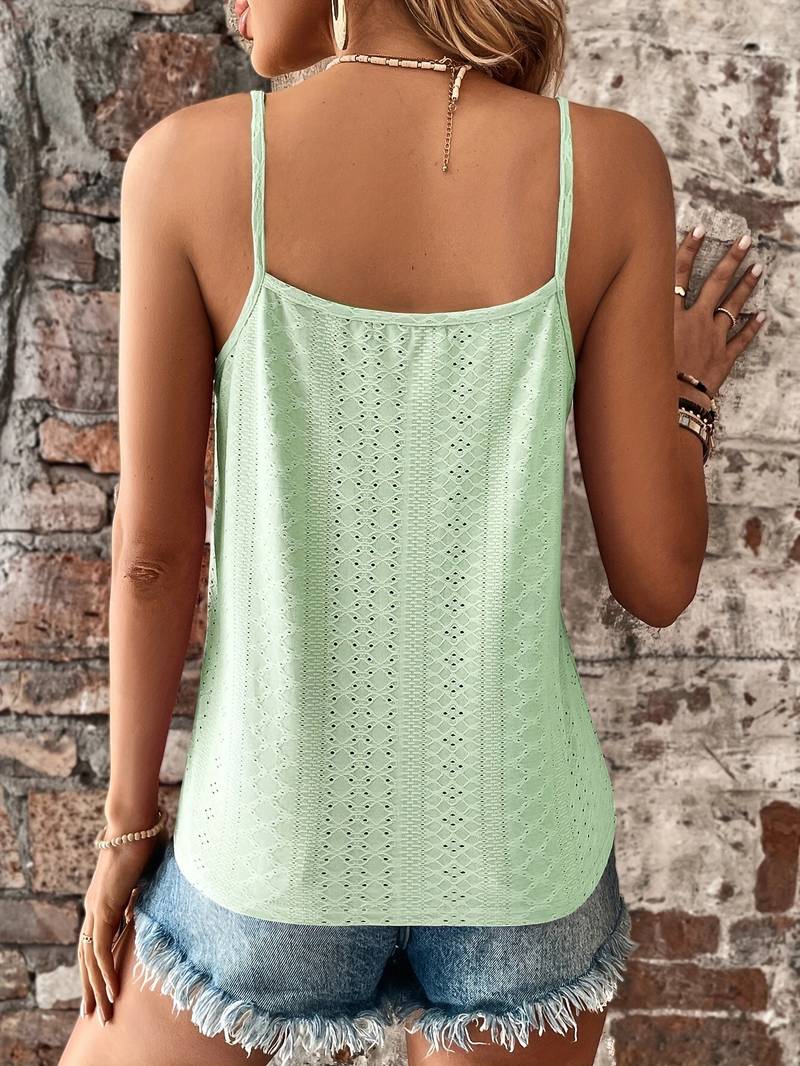 Women's Embroidered Lace Trim Tank – Relaxed V-Neck Fit