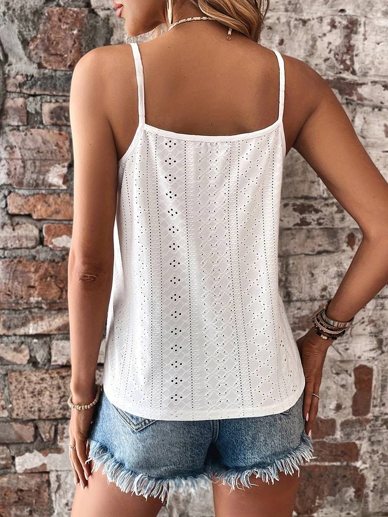 Women's Embroidered Lace Trim Tank – Relaxed V-Neck Fit