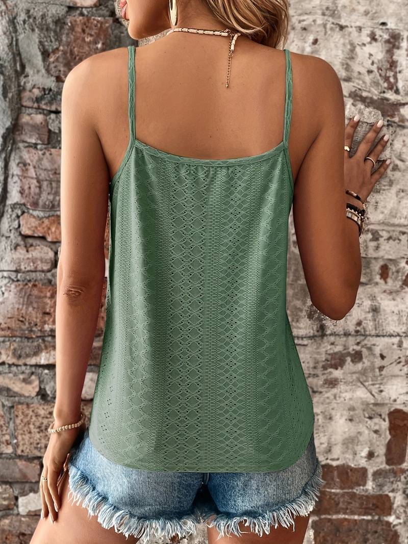 Women's Embroidered Lace Trim Tank – Relaxed V-Neck Fit