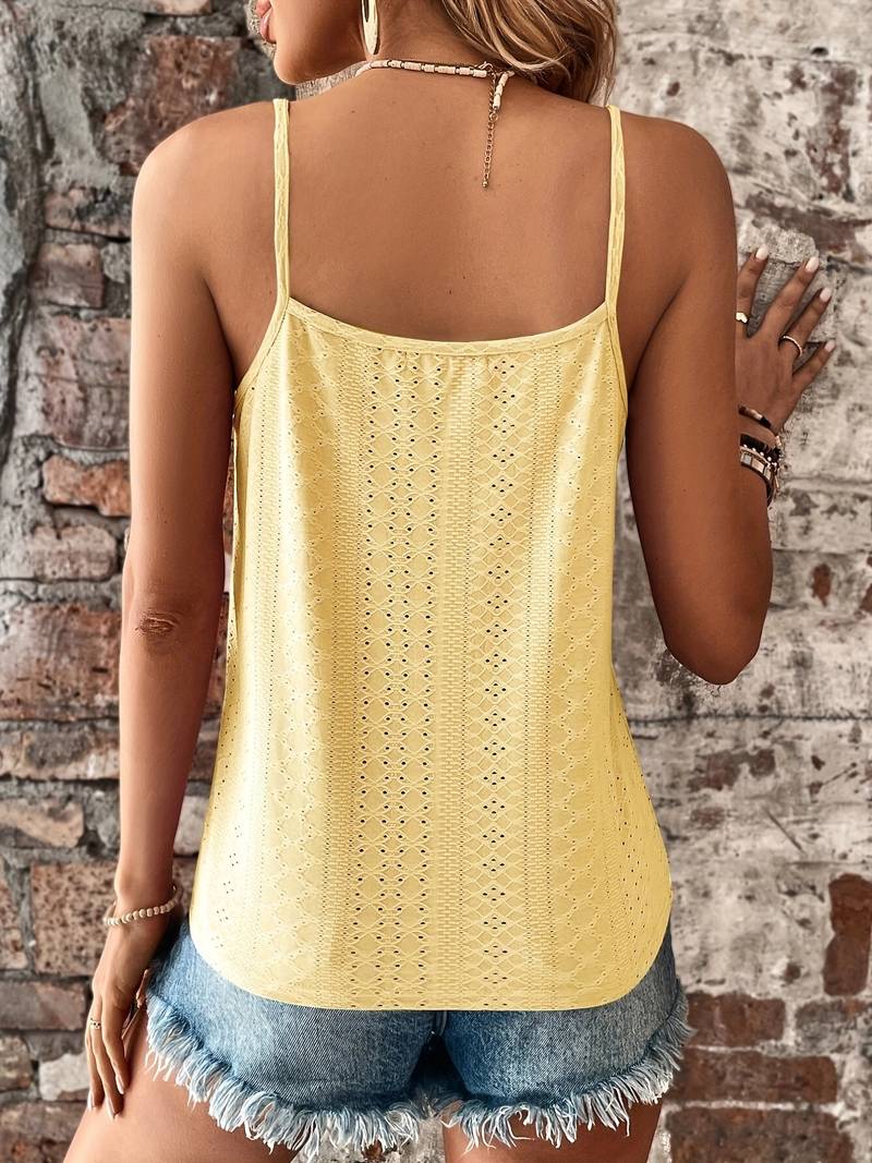 Women's Embroidered Lace Trim Tank – Relaxed V-Neck Fit