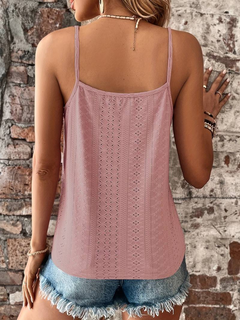 Women's Embroidered Lace Trim Tank – Relaxed V-Neck Fit