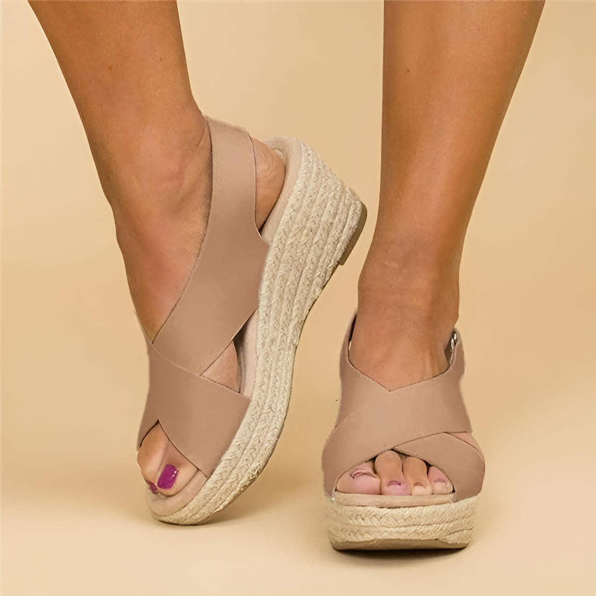 Women's Leather Espadrille Wedge Sandals – Adjustable Cross Straps