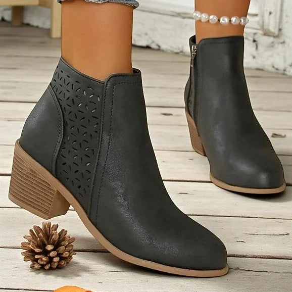 Women's Ankle Boot – Cutout Detail Block Heel