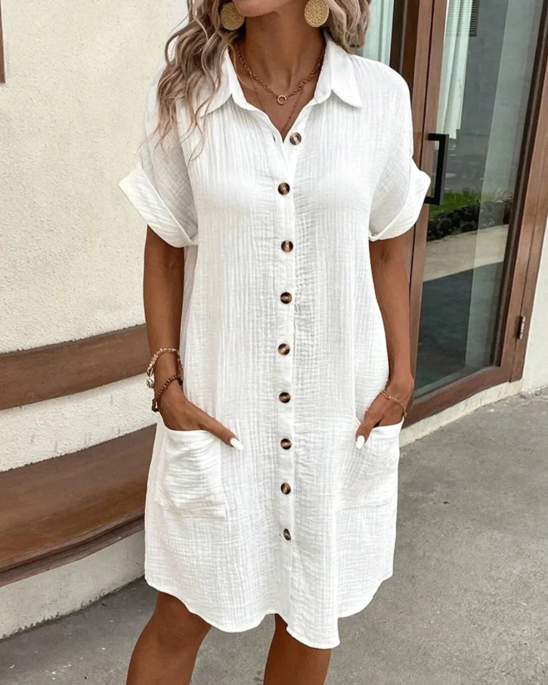 Women's Shirt Mini Dress – Relaxed Button-Front Fit