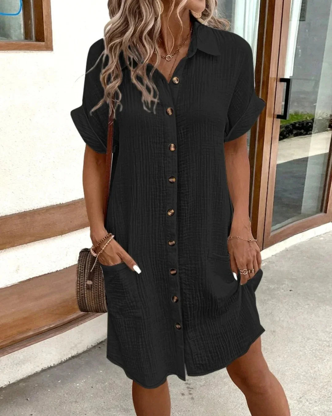 Women's Shirt Mini Dress – Relaxed Button-Front Fit