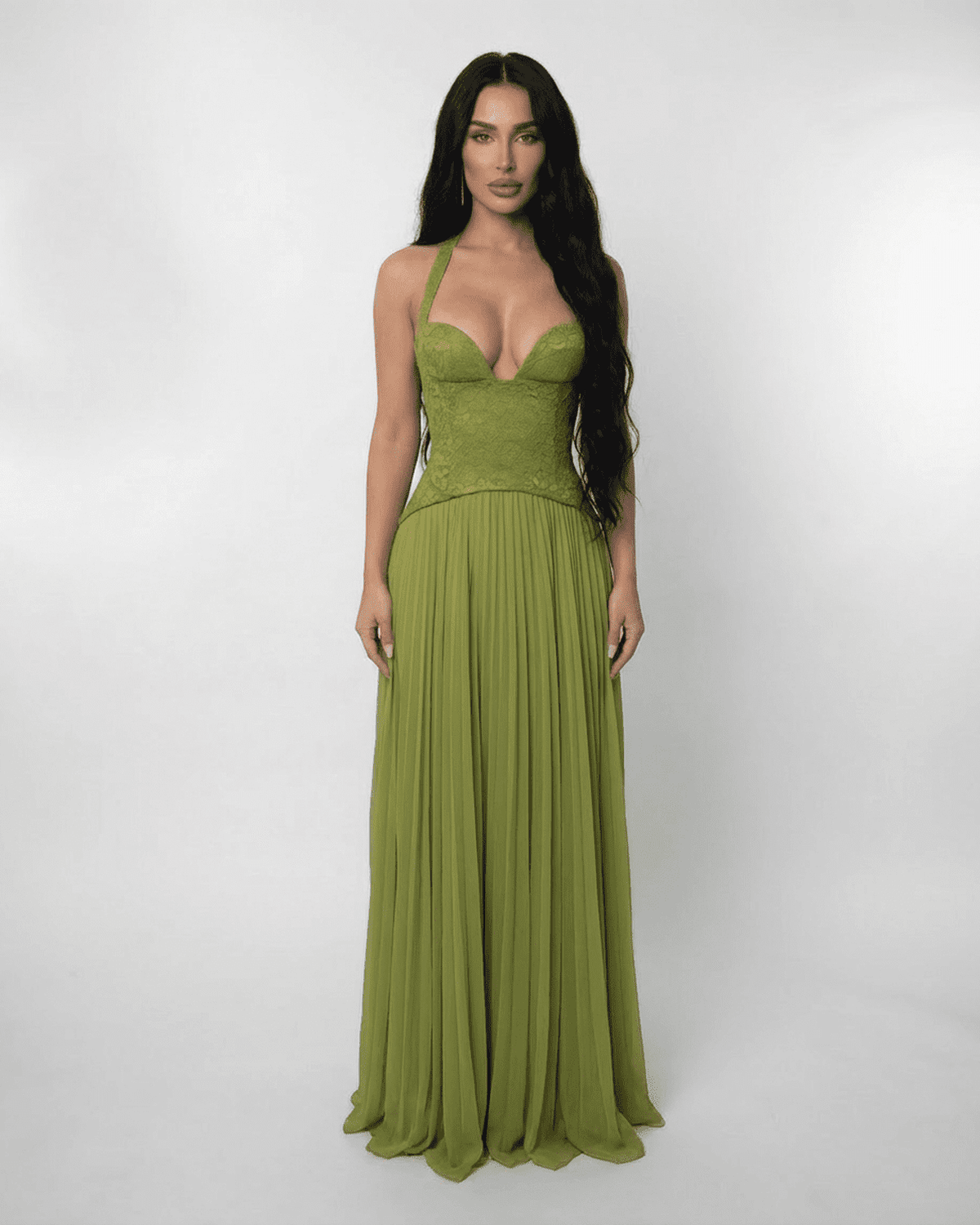 Women's Halter Maxi Dress – Lace-Up Corset Back
