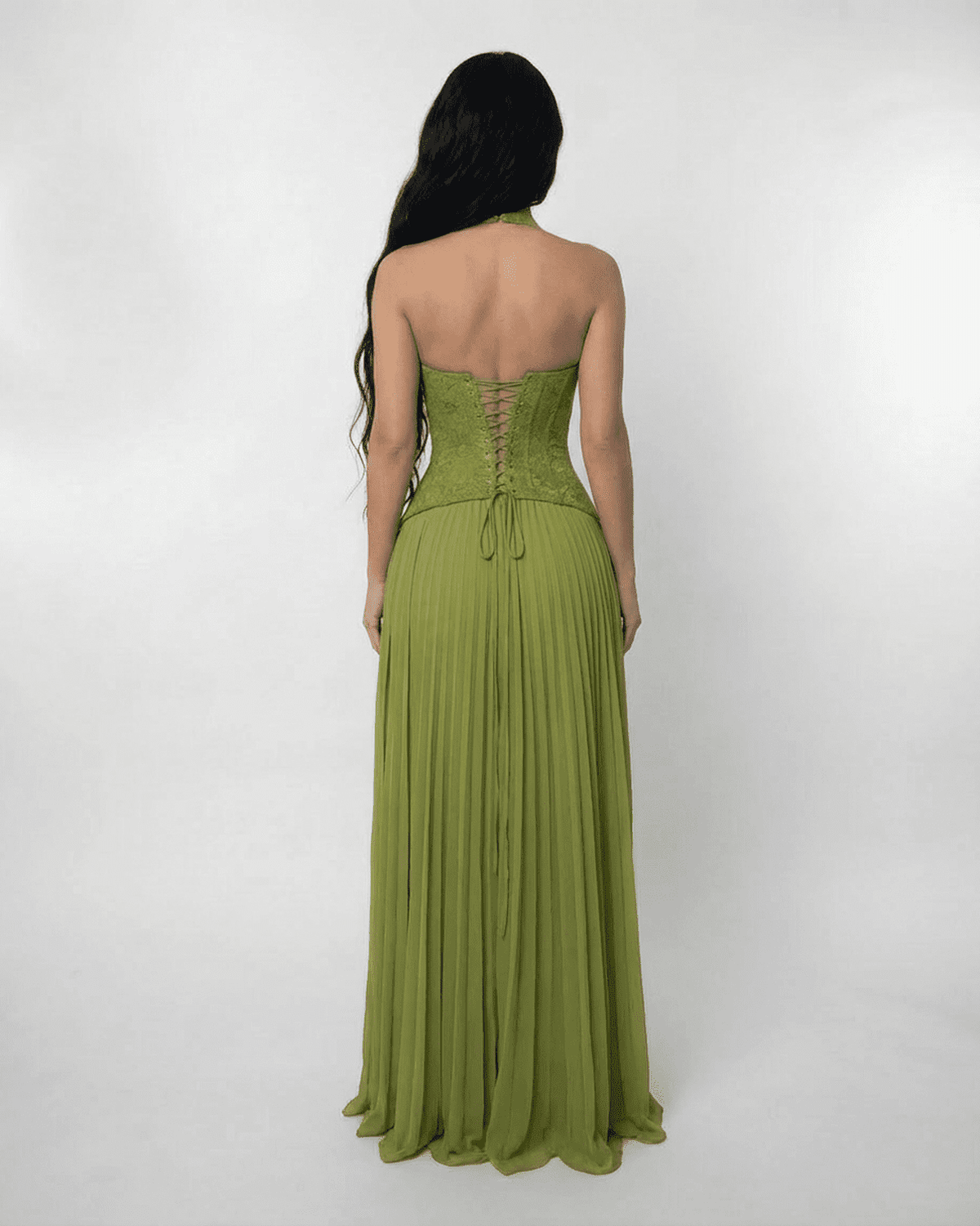 Women's Halter Maxi Dress – Lace-Up Corset Back
