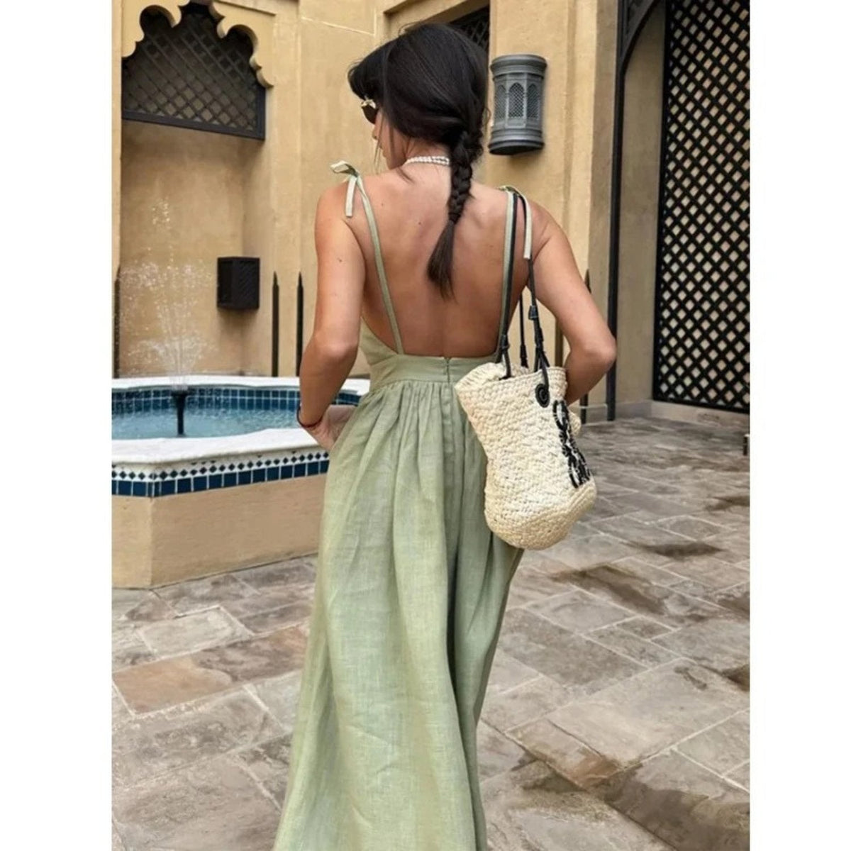Women's Sleeveless Maxi Dress – Open Tie Back