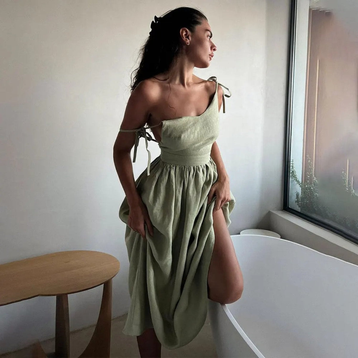 Women's Sleeveless Maxi Dress – Open Tie Back
