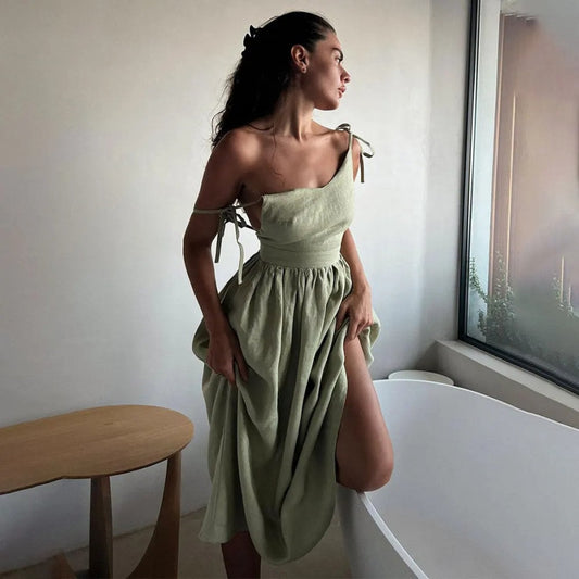 Women's Sleeveless Maxi Dress – Open Tie Back