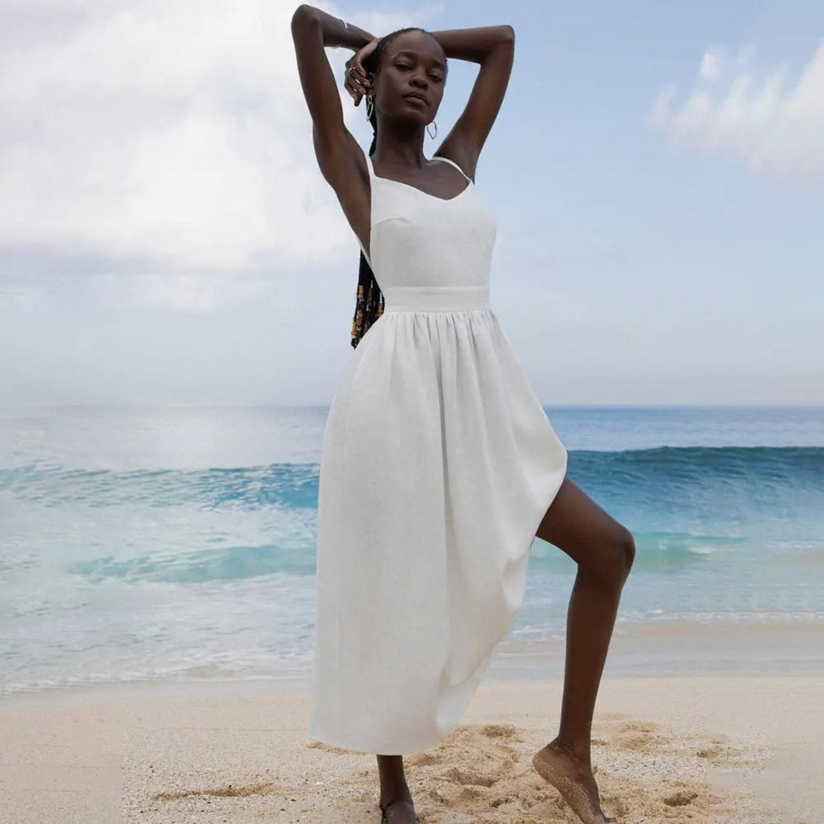 Women's Sleeveless Maxi Dress – Open Tie Back