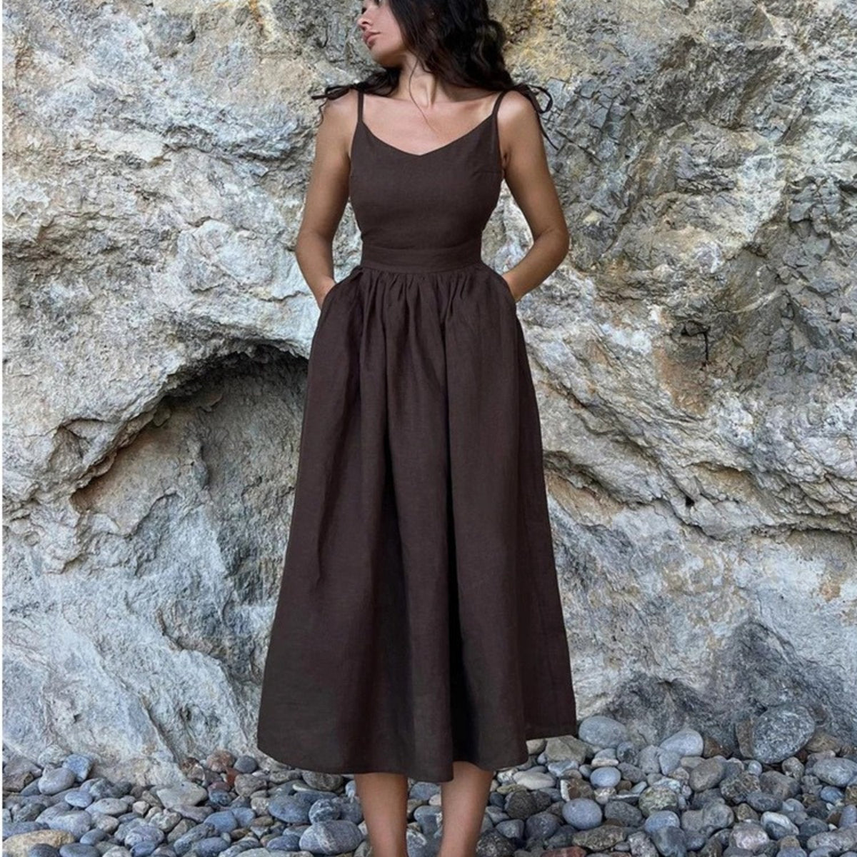 Women's Sleeveless Maxi Dress – Open Tie Back