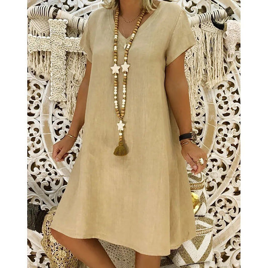 Women's V-Neck Mini Dress – Short Sleeve A-Line