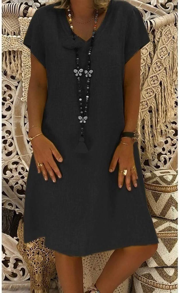 Women's V-Neck Mini Dress – Short Sleeve A-Line