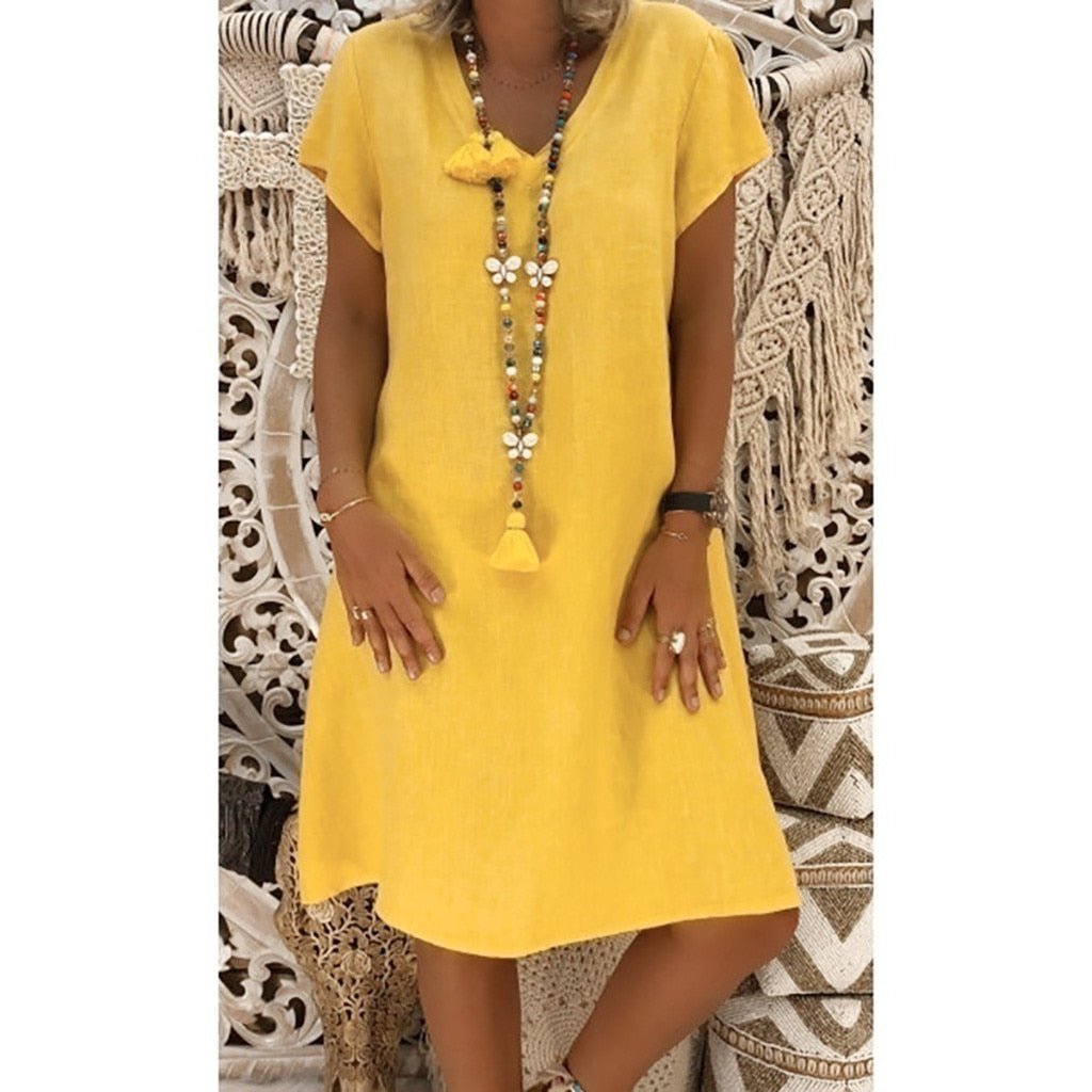 Women's V-Neck Mini Dress – Short Sleeve A-Line