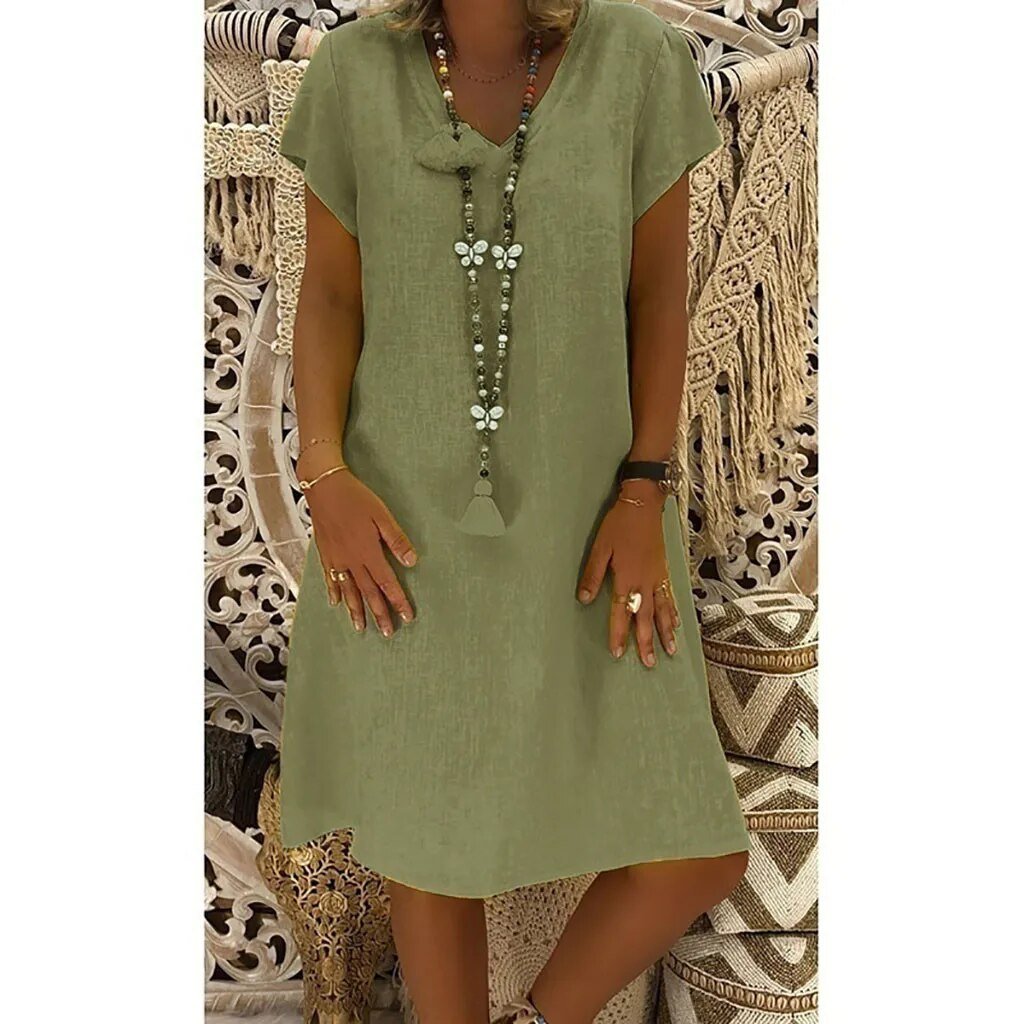 Women's V-Neck Mini Dress – Short Sleeve A-Line