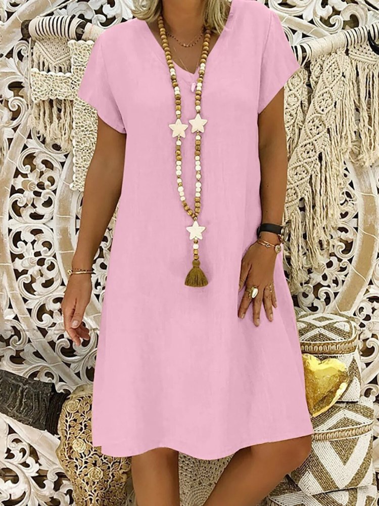 Women's V-Neck Mini Dress – Short Sleeve A-Line