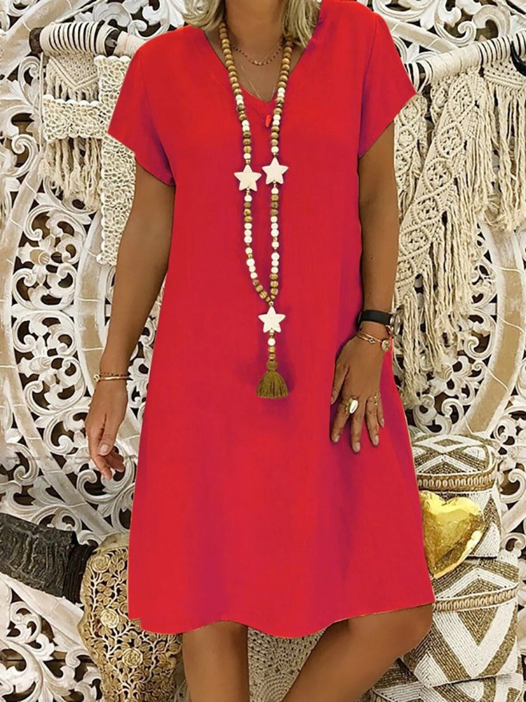 Women's V-Neck Mini Dress – Short Sleeve A-Line