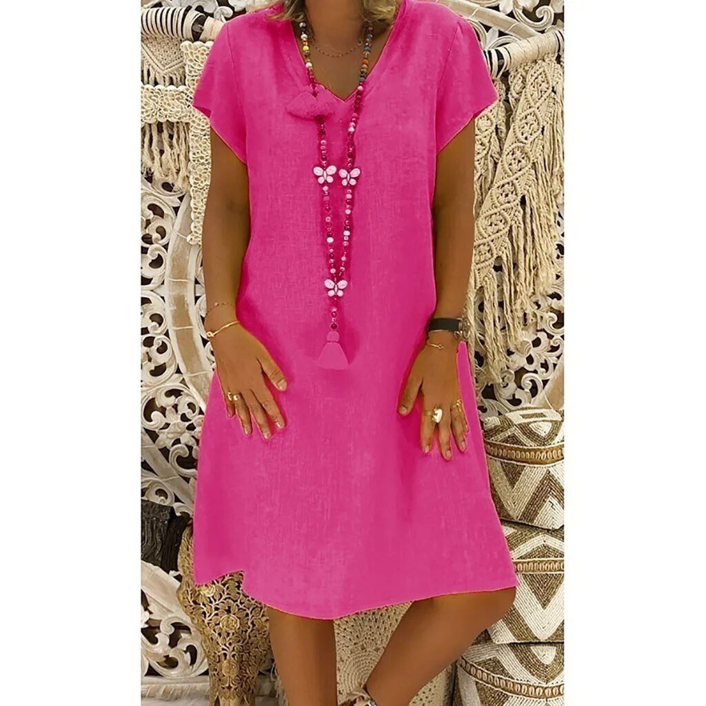 Women's V-Neck Mini Dress – Short Sleeve A-Line