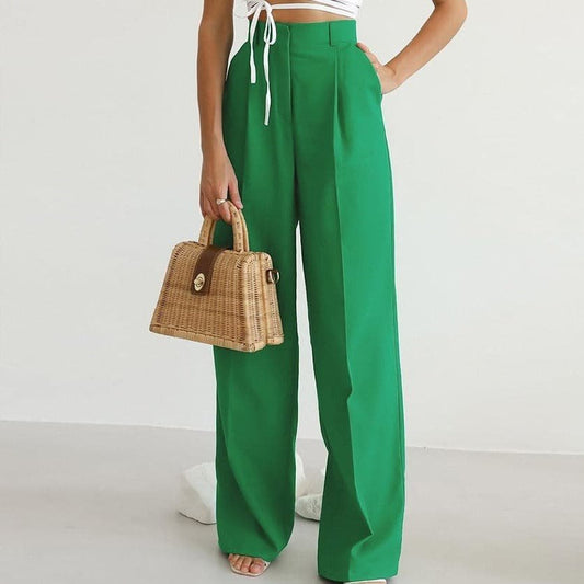 Women's Pleated Linen Pants – High-Rise Wide Leg