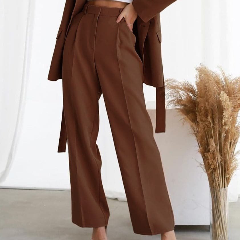 Women's Pleated Linen Pants – High-Rise Wide Leg