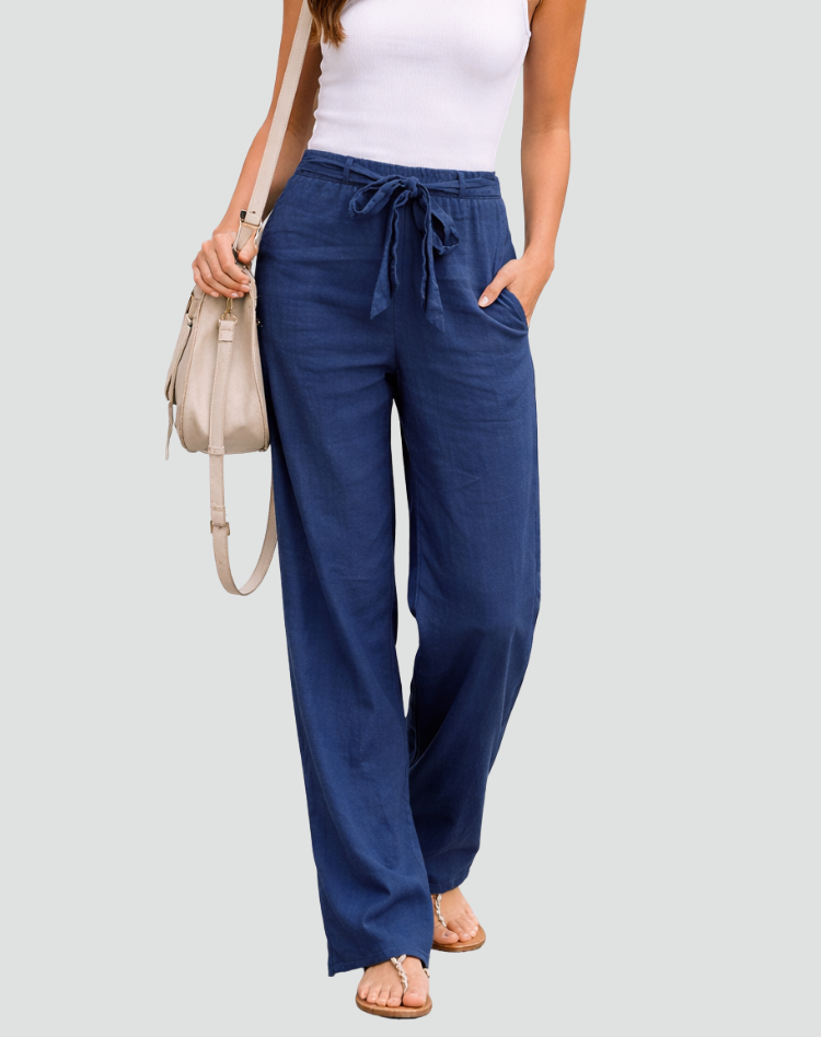 Women's Wide-Leg Pants – High-Rise Tie Waist