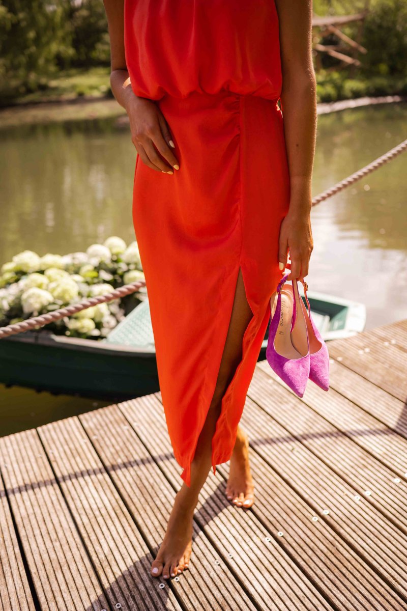 Women's High-Neck Midi Dress – Side Slit Relaxed Fit