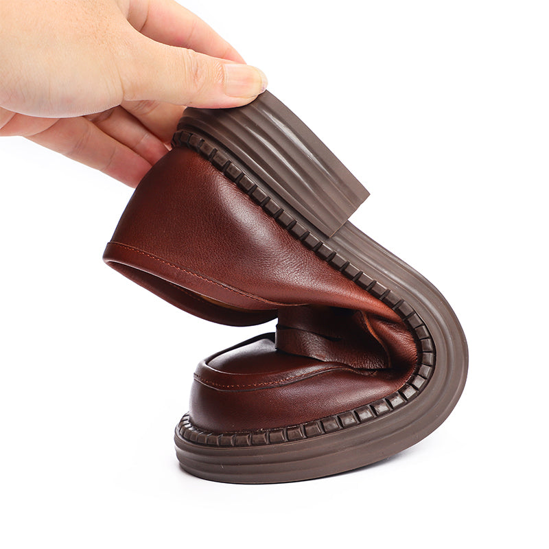 Women's Leather Loafer – Round Toe, Mid Heel