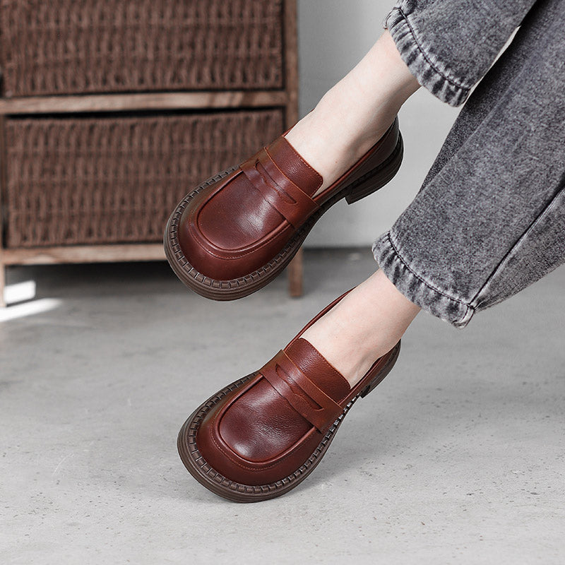 Women's Leather Loafer – Round Toe, Mid Heel