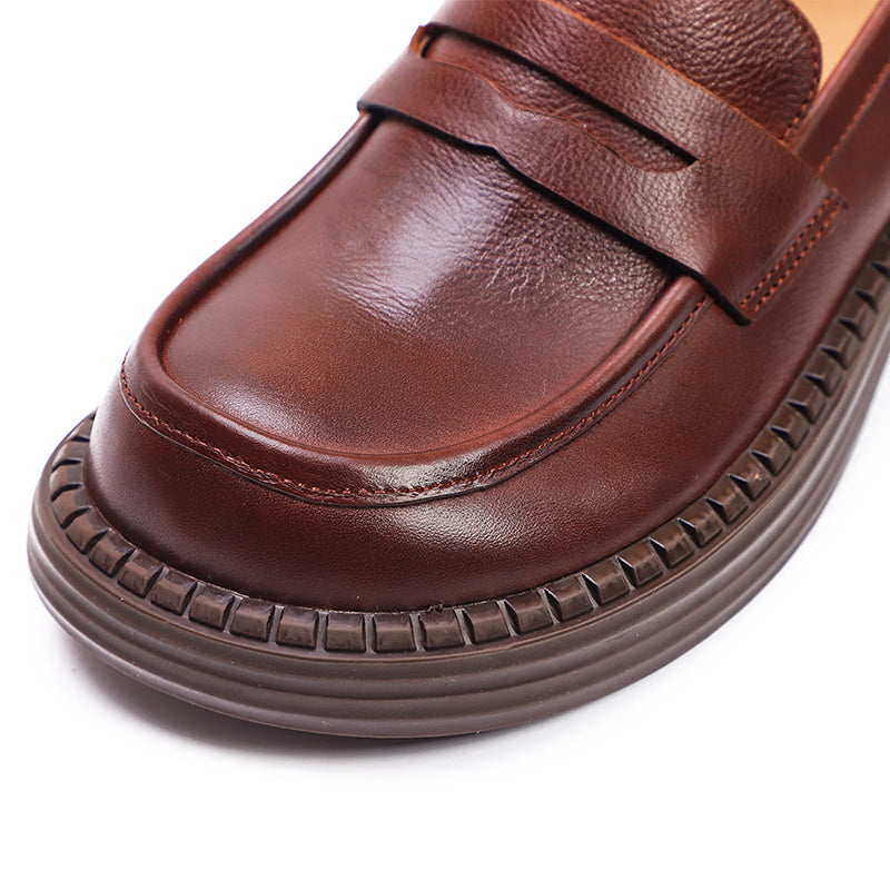 Women's Leather Loafer – Round Toe, Mid Heel