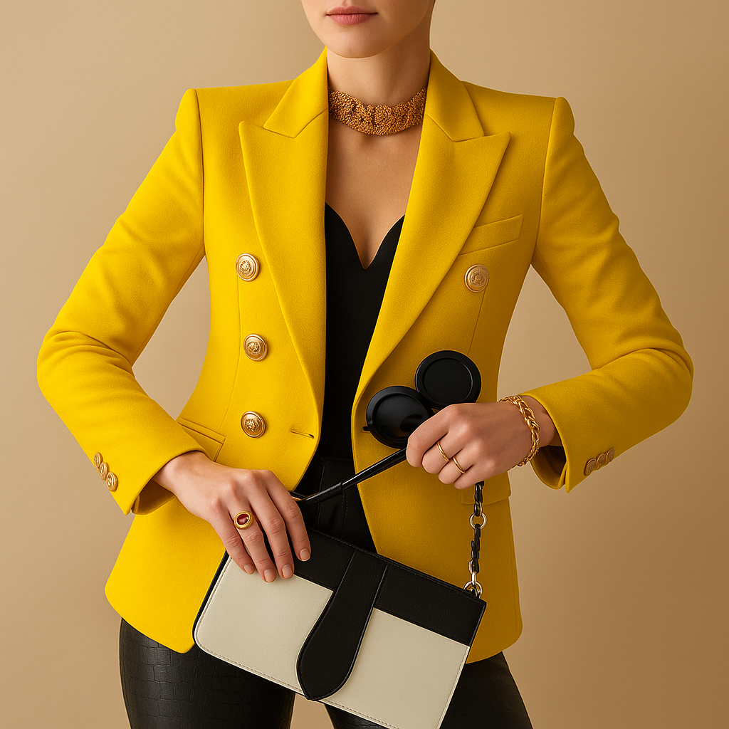Women's Long Blazer – Contrast Trim Notch Lapel