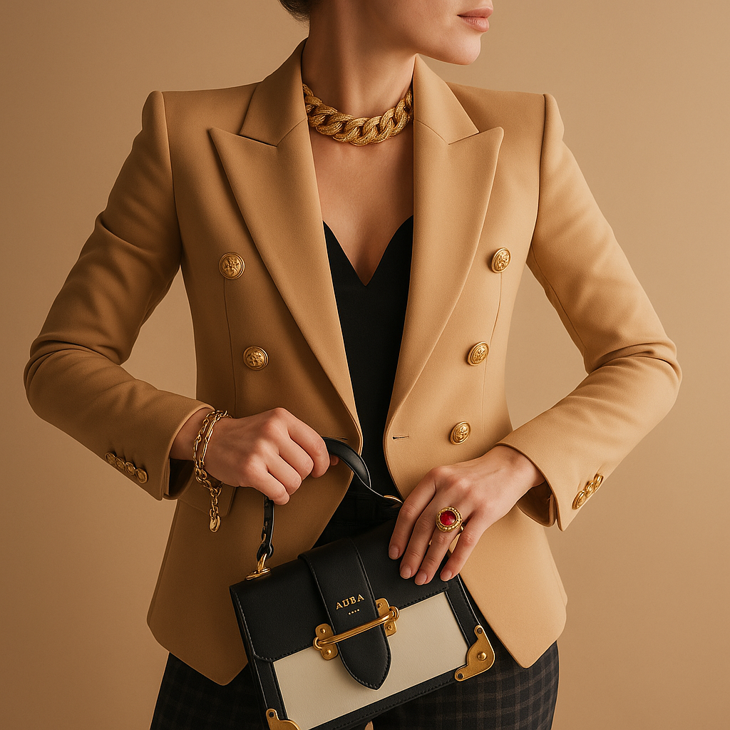 Women's Long Blazer – Contrast Trim Notch Lapel