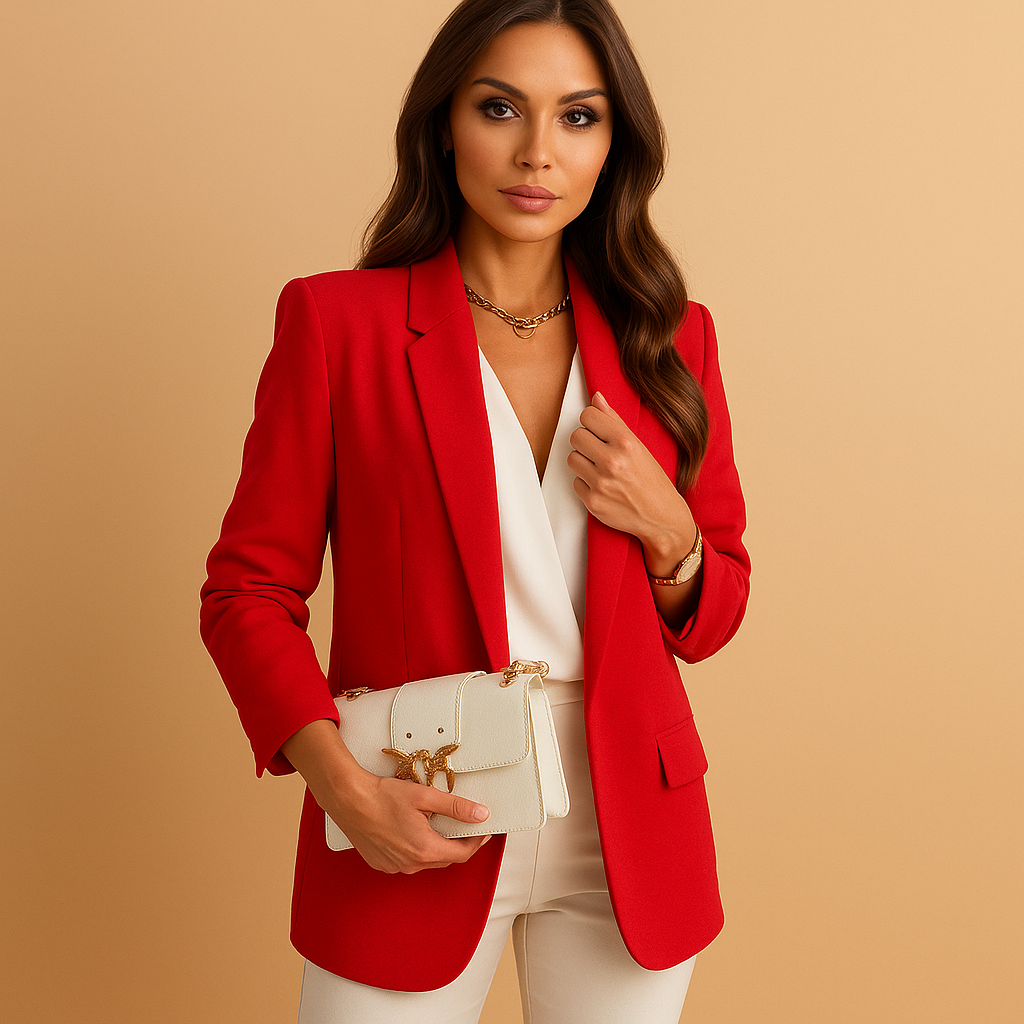 Women's Long Tailored Blazer – Open Front Notch Lapel