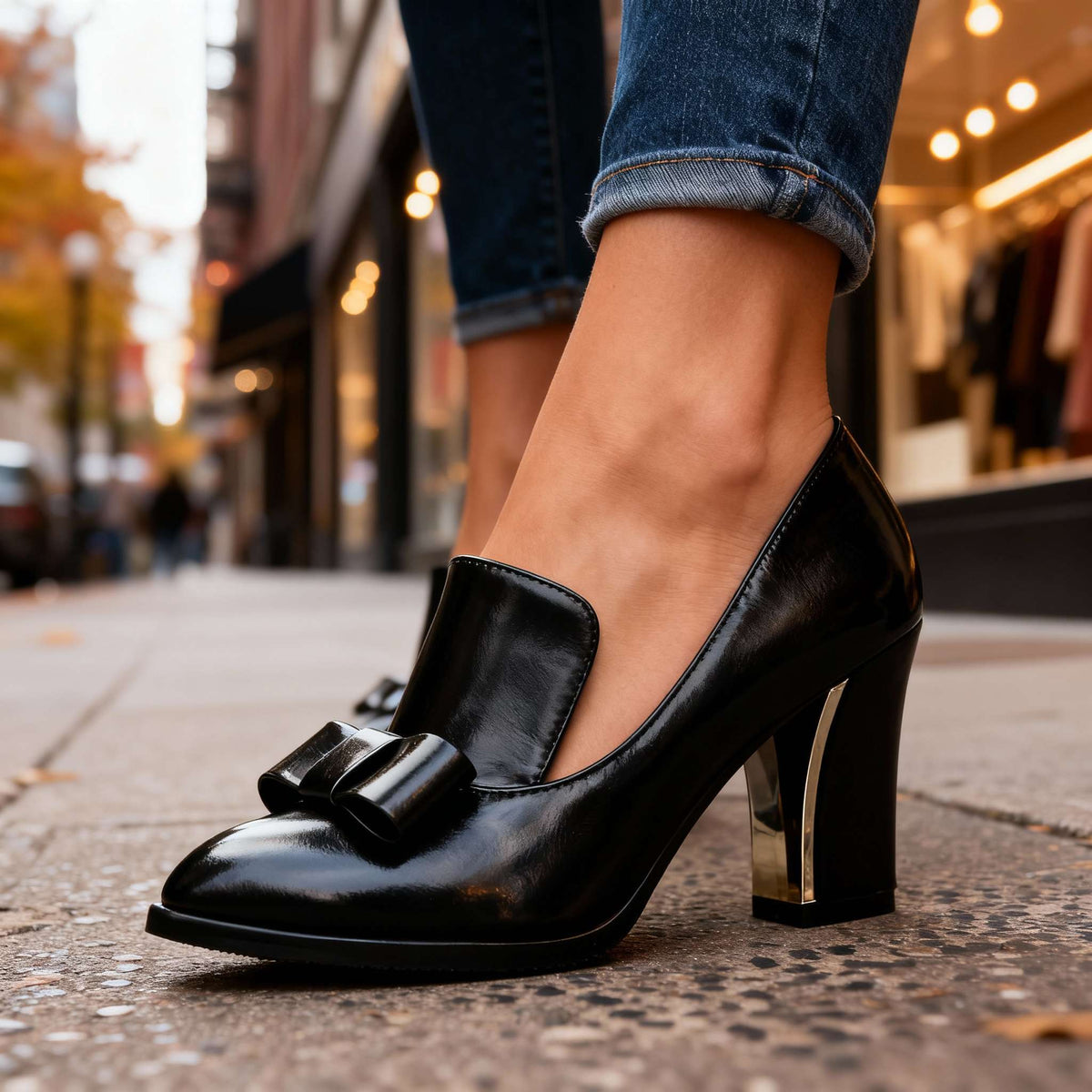 Women's Block Heel Loafer Pumps – Bow Front Pointed Toe