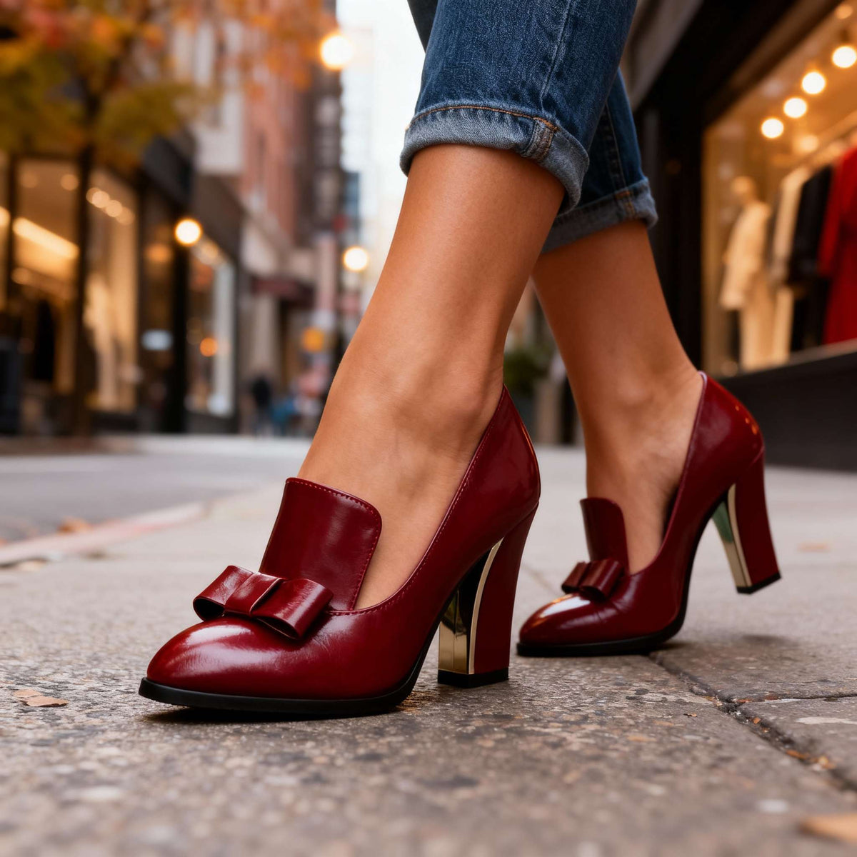 Women's Block Heel Loafer Pumps – Bow Front Pointed Toe