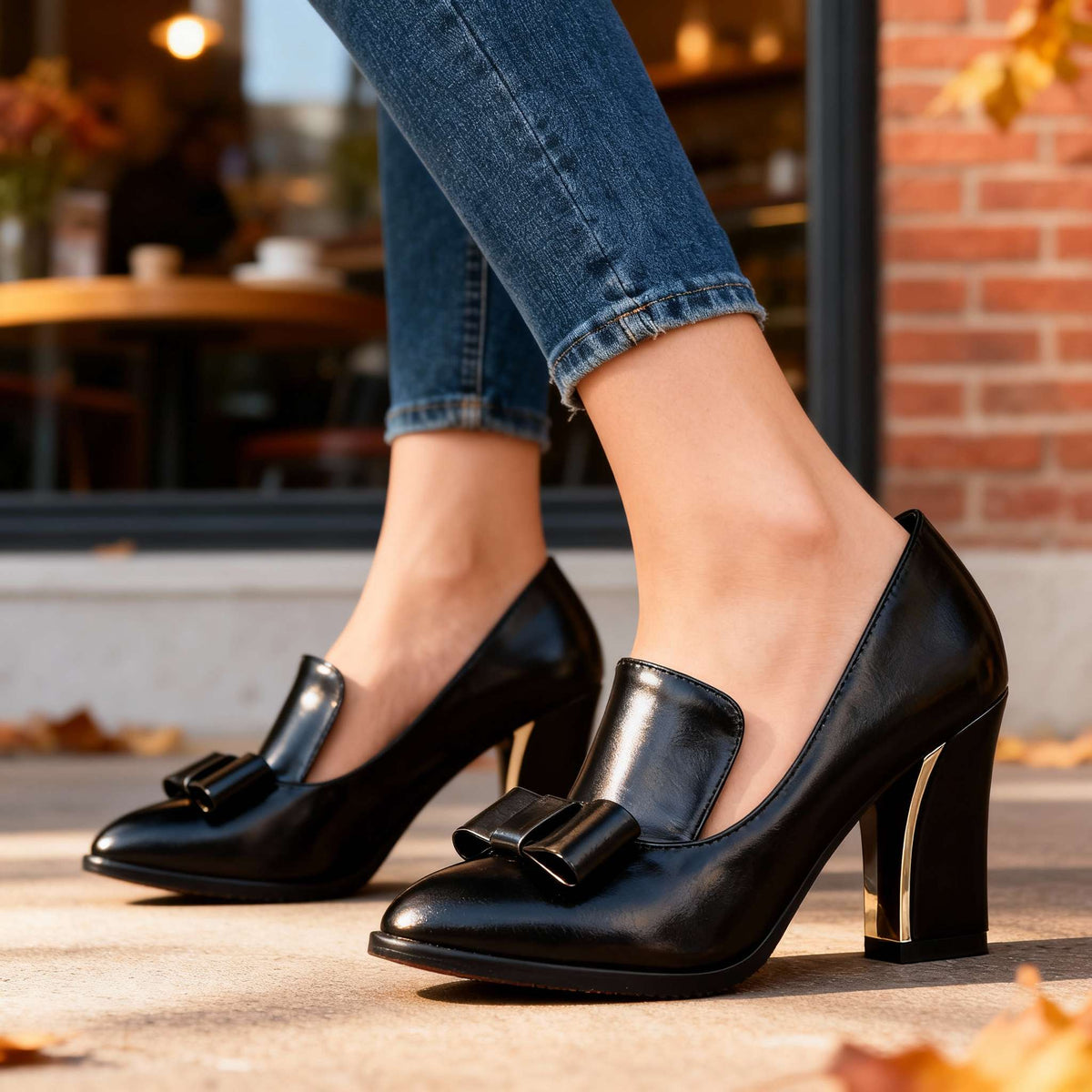 Women's Block Heel Loafer Pumps – Bow Front Pointed Toe