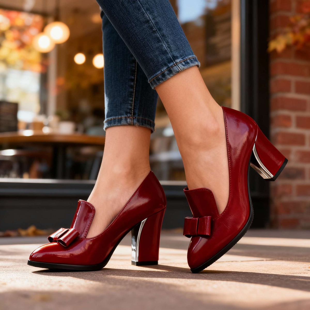Women's Block Heel Loafer Pumps – Bow Front Pointed Toe
