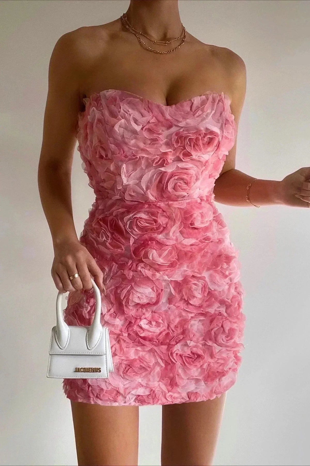 Women's Strapless Mini Dress – Floral Appliqué Bodycon