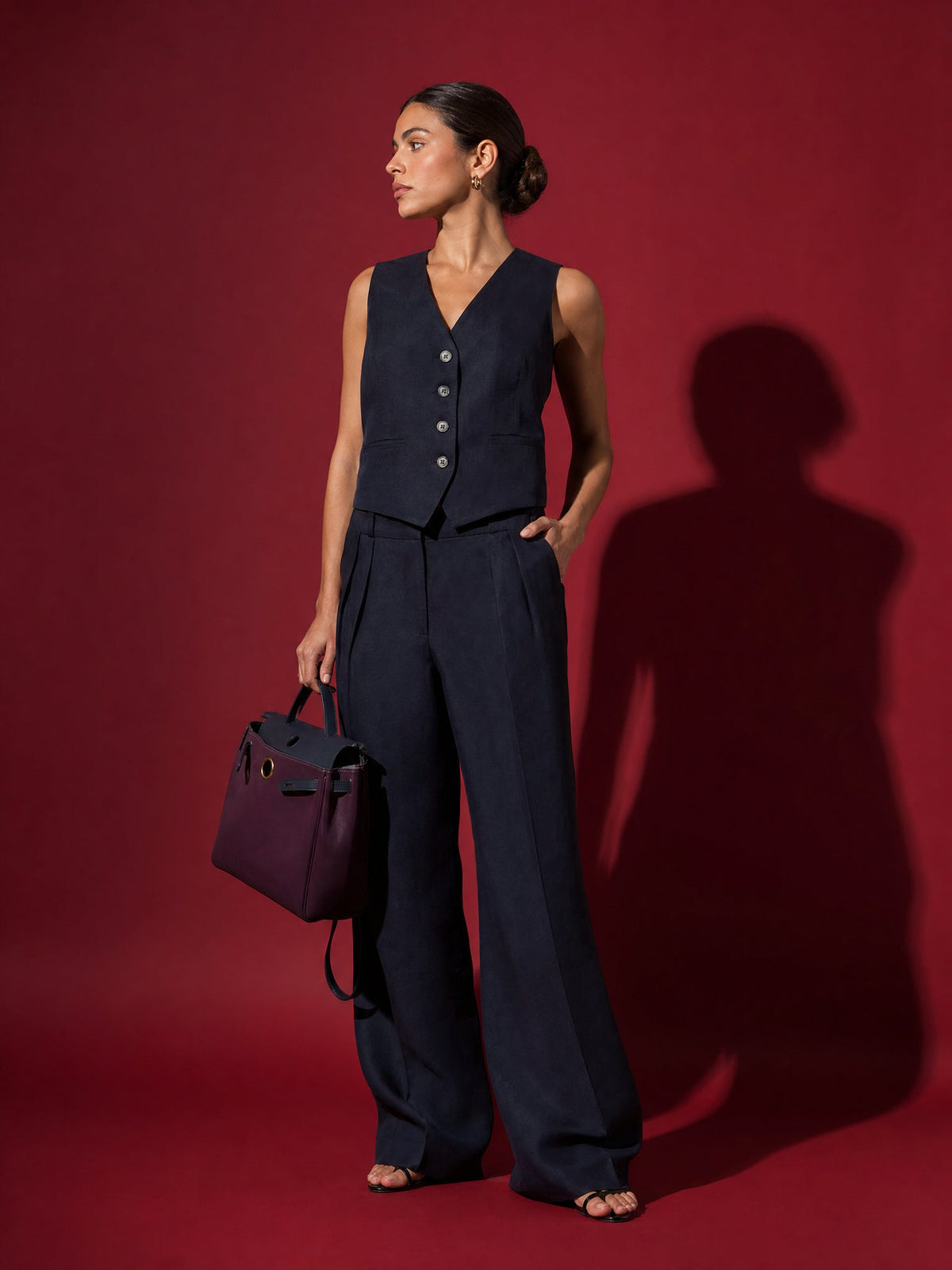 Women's Linen Vest and Pants Set – Wide-Leg Pleated