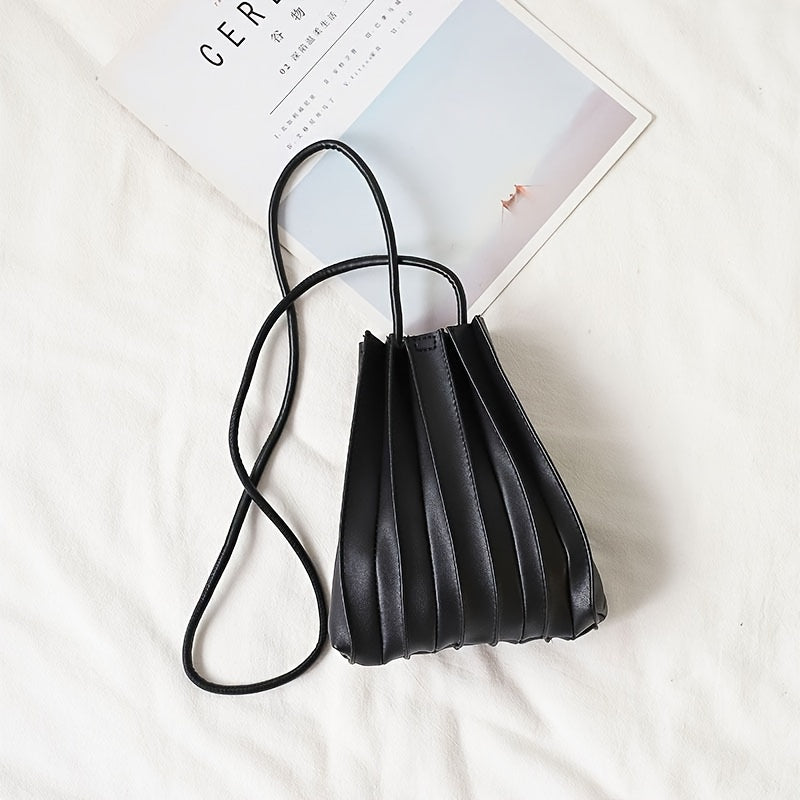 Women's Pleated Leather Crossbody Bag – Compact Mini Shape