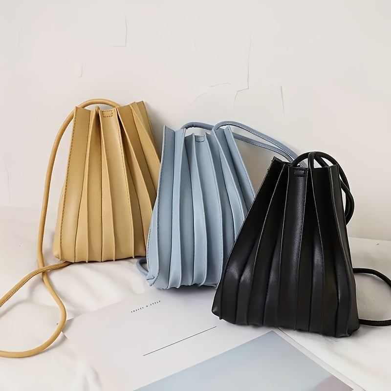 Women's Pleated Leather Crossbody Bag – Compact Mini Shape