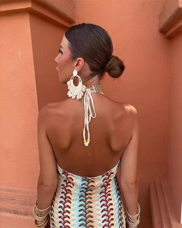 Women's Halter Maxi Dress – Open Back Drape